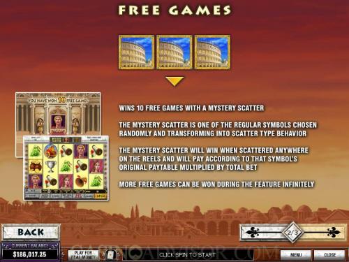 Rome & Glory Online Casino Video Slot Game Payout Tables and Game