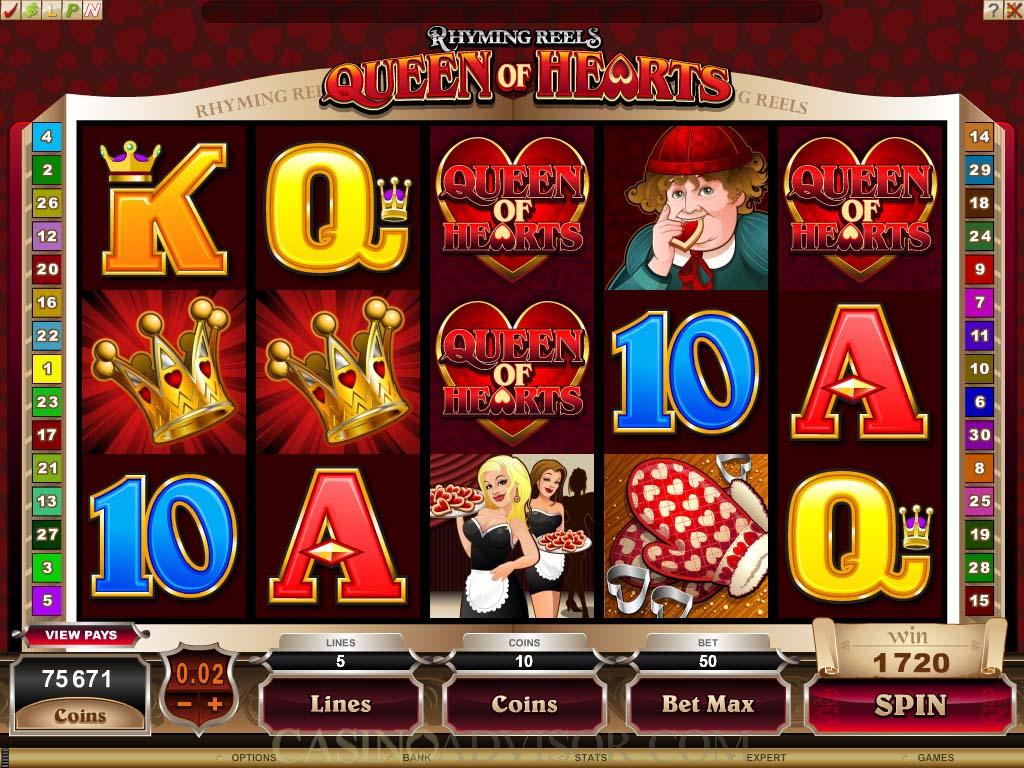 Microgaming Rhyming Reels Queen of Hearts Video Slot Game