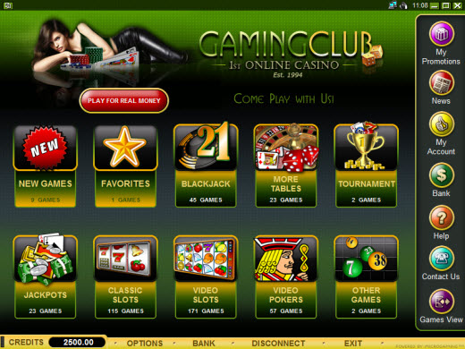 Gaming Club Online Casino New Lobby Look and Feel