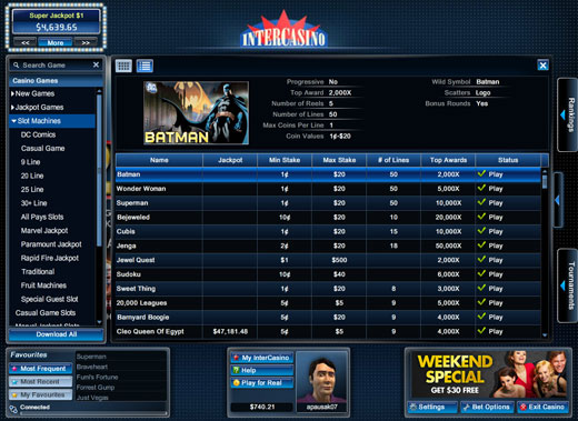 Intercasino Lobby List View