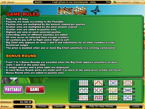 Jungle King Video Slot Game Rules